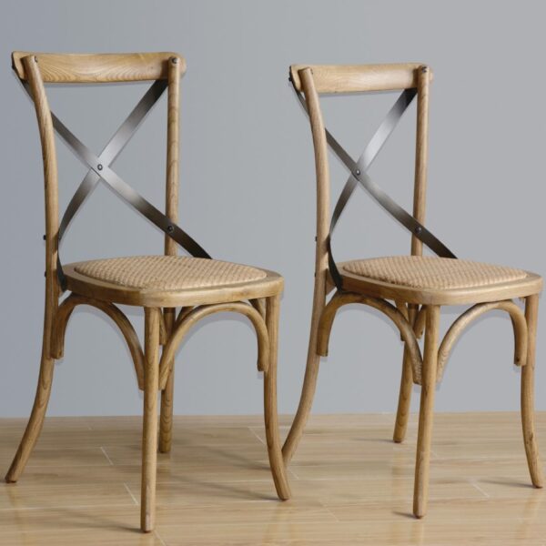 Bolero Wooden Dining Chair with Metal Cross Backrest (Box 2) Natural Finish - Image 3