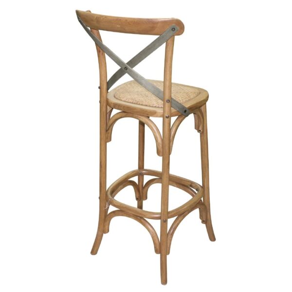 Bolero Wooden Barstool with Metal Cross Backrest - Natural (Single) - Image 2