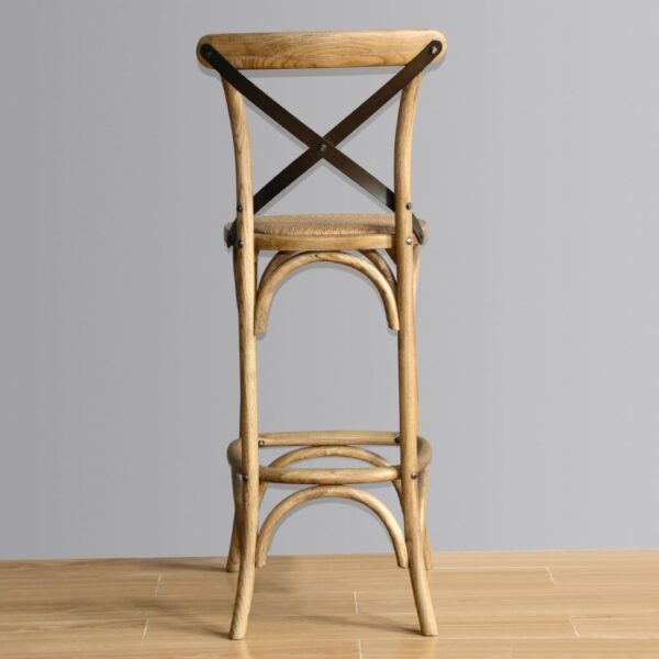 Bolero Wooden Barstool with Metal Cross Backrest - Natural (Single) - Image 3