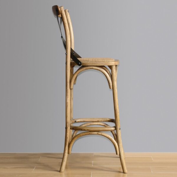 Bolero Wooden Barstool with Metal Cross Backrest - Natural (Single) - Image 4
