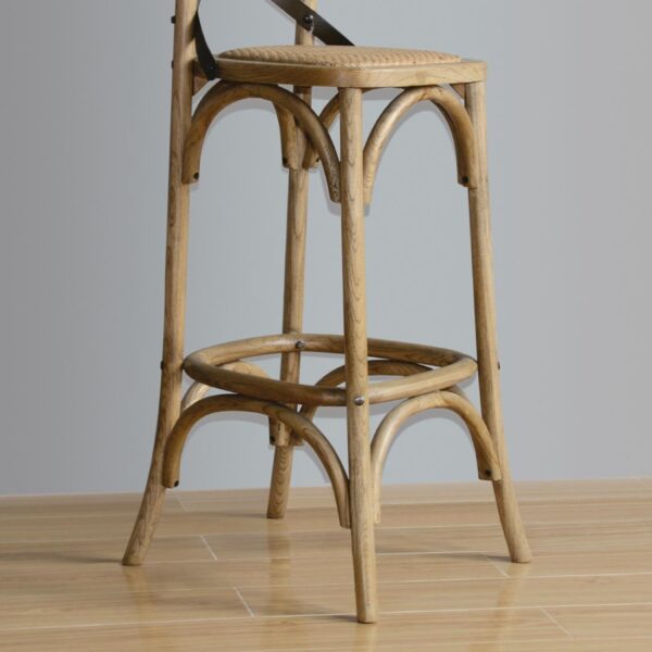 Bolero Wooden Barstool with Metal Cross Backrest - Natural (Single) - Image 5