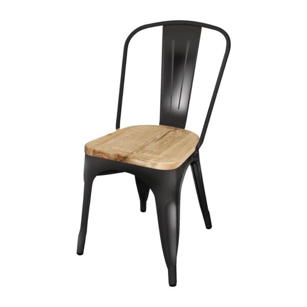 Bolero Black Steel Dining Sidechair with Wooden Seatpad (Pack 4) - Image 3