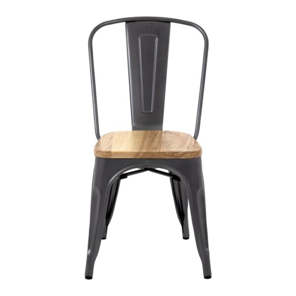 Bolero Gun Metal Grey Steel Dining Sidechair with Wooden Seatpad (Pack 4) - Image 3