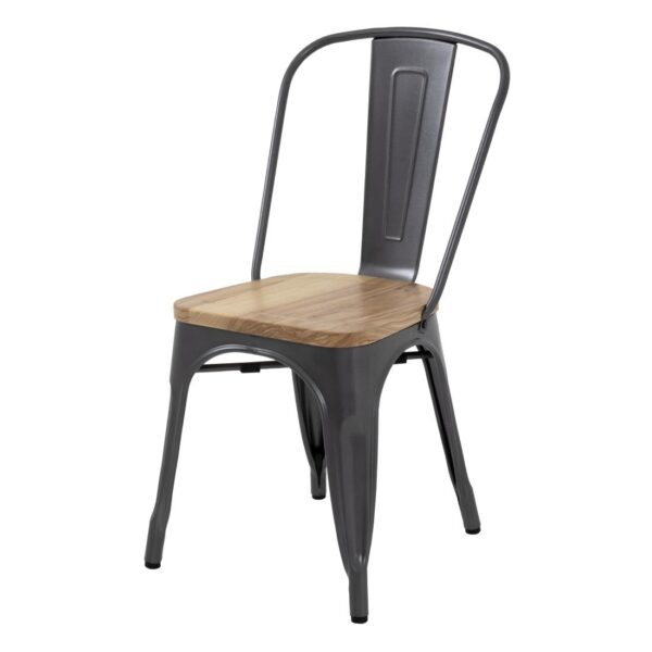 Bolero Gun Metal Grey Steel Dining Sidechair with Wooden Seatpad (Pack 4) - Image 4