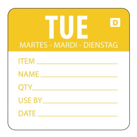 Hygiplas Day of the Week Dissolvable Food Prep Label Tuesday 2'' (Roll 250)