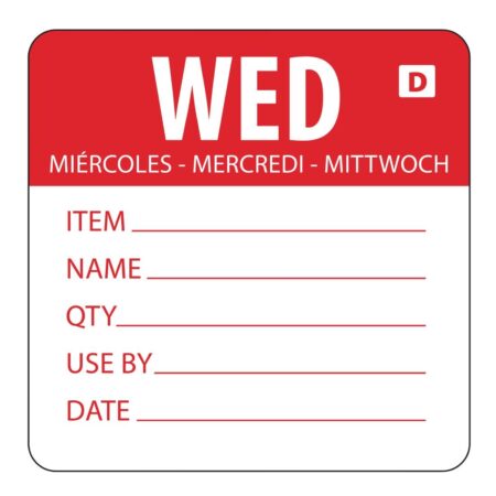 Hygiplas Day of the Week Dissolvable Food Prep Label Wednesday 2'' (Roll 250)