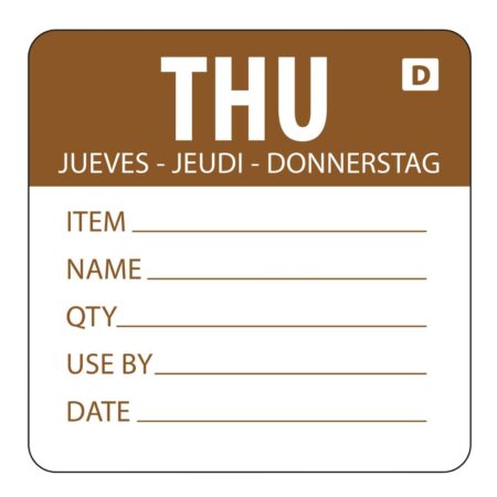 Hygiplas Day of the Week Dissolvable Food Prep Label Thursday 2'' (Roll 250)