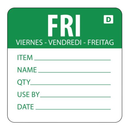 Hygiplas Day of the Week Dissolvable Food Prep Label Friday 2'' (Roll 250)