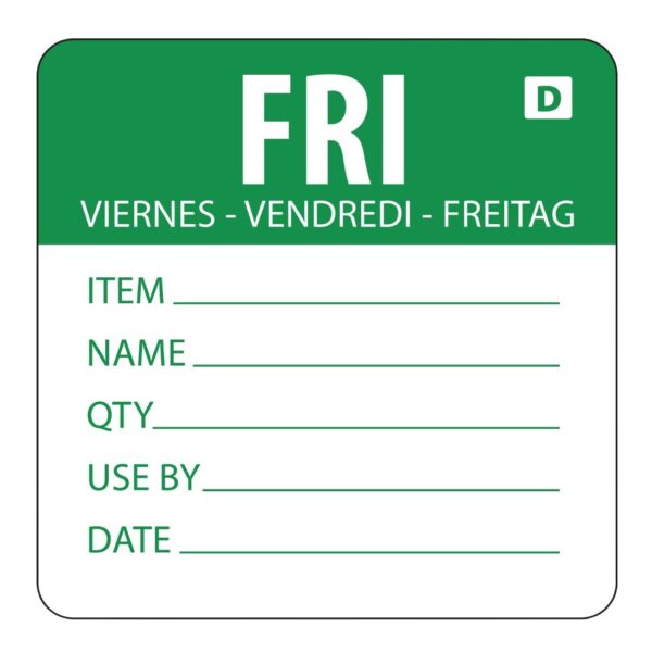 Hygiplas Day of the Week Dissolvable Food Prep Label Friday 2'' (Roll 250)