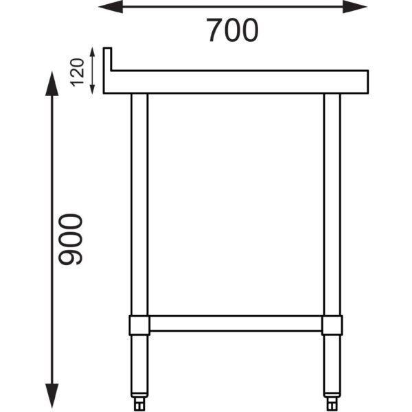 Vogue Table with Upstand St/St - 900x700x900mm 35 1/2x27 1/2x35 1/2" - Image 3