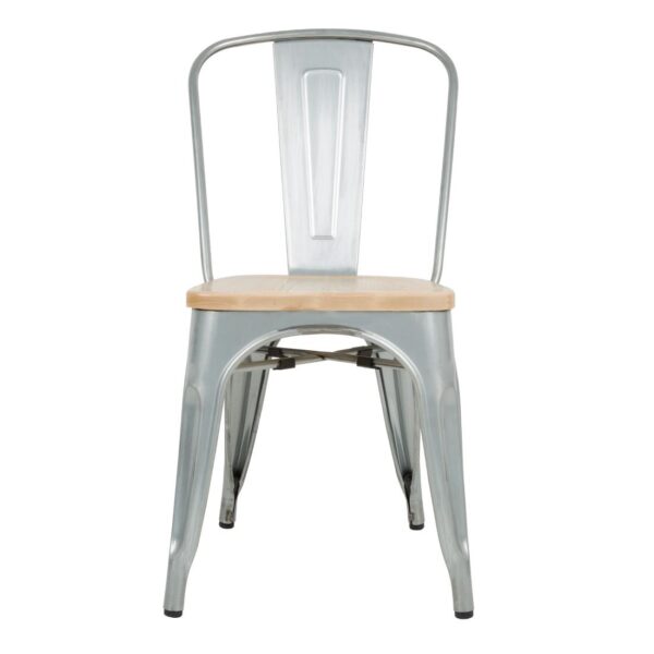 Bolero Steel Dining Sidechair with Wood Seatpad (Galvanised) (Pack 4) - Image 3