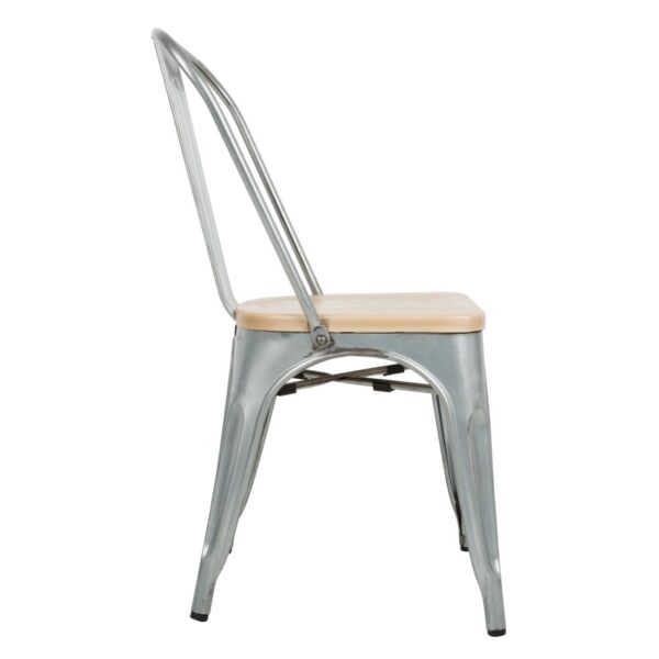 Bolero Steel Dining Sidechair with Wood Seatpad (Galvanised) (Pack 4) - Image 4