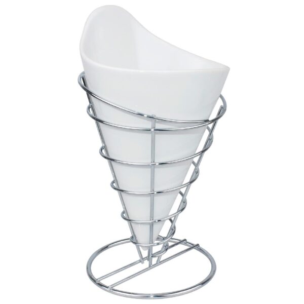Olympia French Fry Holder Chrome Wire Cone - 175(h)x115(dia)mm - Image 5