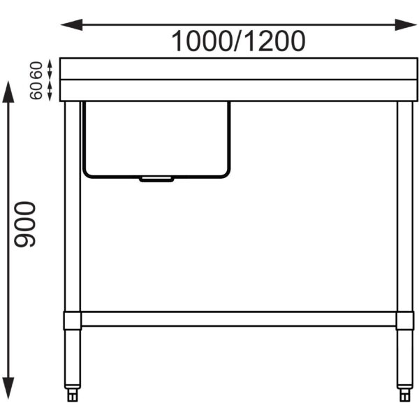 Vogue Single Bowl Sink L/H Drainer - 1200mm (90mm Drain) - Image 2