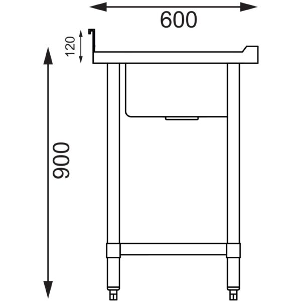 Vogue Single Bowl Sink L/H Drainer - 1200mm (90mm Drain) - Image 3