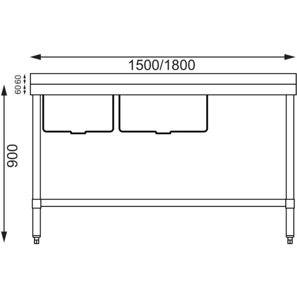 Vogue Double Bowl Sink R/H Drainer - 1800mm (90mm Drain) - Image 2