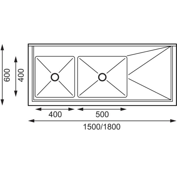 Vogue Double Bowl Sink R/H Drainer - 1500mm (90mm Drain) - Image 4