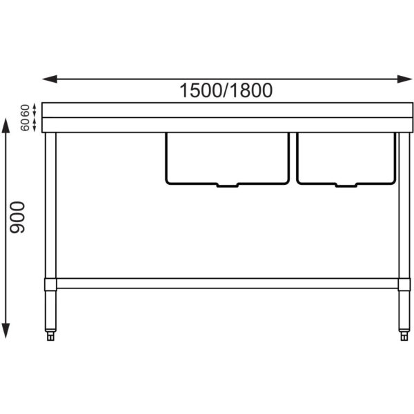 Vogue Double Bowl Sink L/H Drainer - 1800mm (90mm Drain) - Image 2