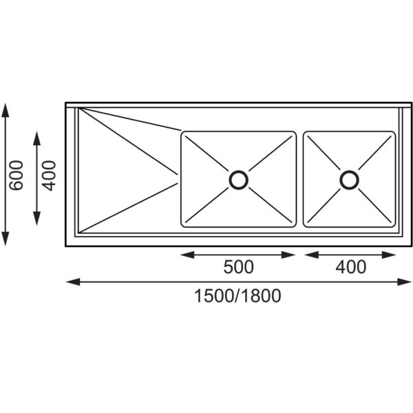 Vogue Double Bowl Sink L/H Drainer - 1800mm (90mm Drain) - Image 4