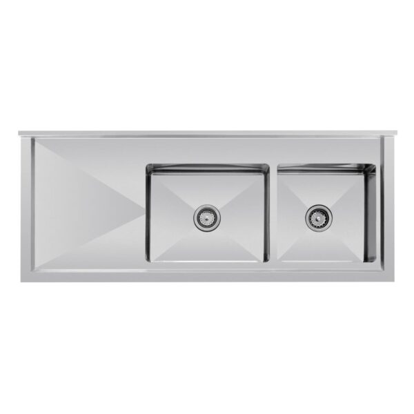 Vogue Double Bowl Sink L/H Drainer - 1500mm (90mm Drain) - Image 7