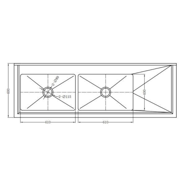 Vogue Double Bowl Sink R/H Drainer - 1800mm (90mm Drain) - Image 8