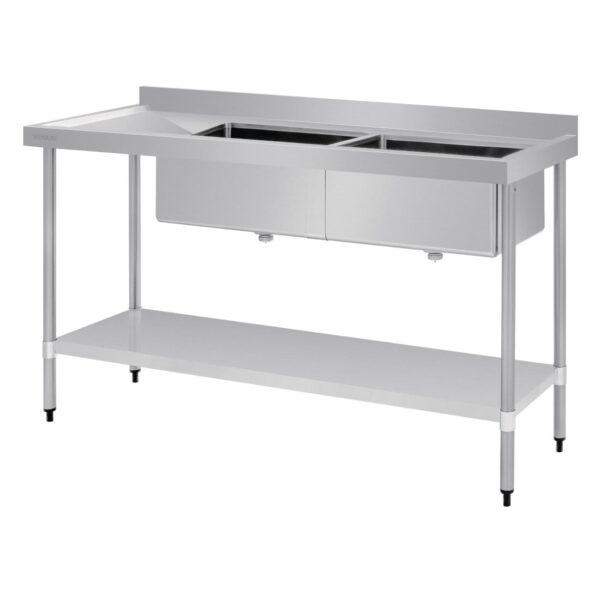 Vogue Double Bowl Sink L/H Drainer - 1800mm (90mm Drain) - Image 5