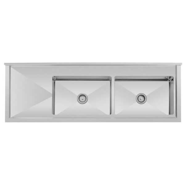 Vogue Double Bowl Sink L/H Drainer - 1800mm (90mm Drain) - Image 9