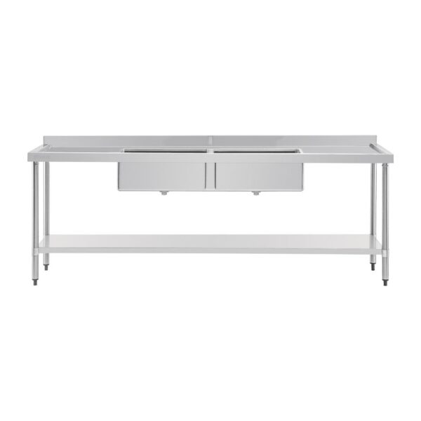 Vogue Double Bowl Sink Double Drainer - 2400mm (90mm Drain) - Image 2