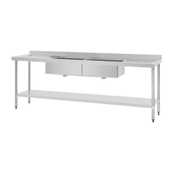 Vogue Double Bowl Sink Double Drainer - 2400mm (90mm Drain) - Image 3