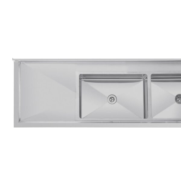 Vogue Double Bowl Sink Double Drainer - 2400mm (90mm Drain) - Image 4