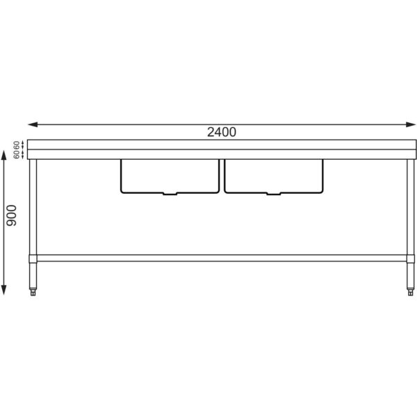 Vogue Double Bowl Sink Double Drainer - 2400mm (90mm Drain) - Image 6