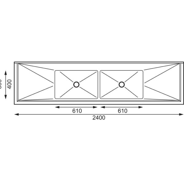 Vogue Double Bowl Sink Double Drainer - 2400mm (90mm Drain) - Image 8
