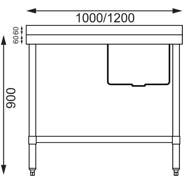 Vogue Single Bowl Sink L/H Drainer - 1200mm x700mm (90mm Drain) - Image 2