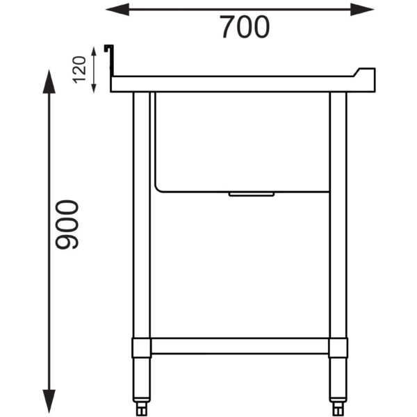 Vogue Single Bowl Sink L/H Drainer - 1200mm x700mm (90mm Drain) - Image 3