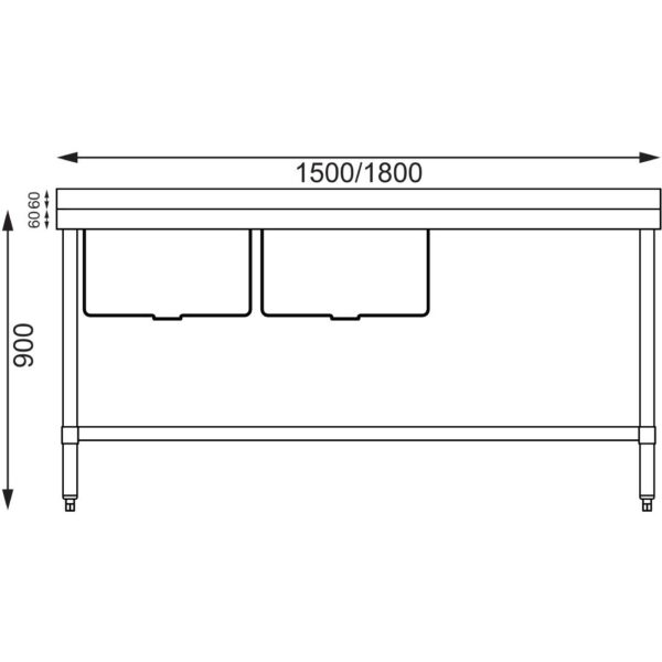 Vogue Double Bowl Sink R/H Drainer - 1800mm x 700mm (90mm Drain) - Image 2