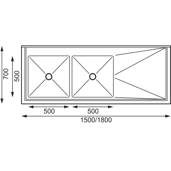 Vogue Double Bowl Sink R/H Drainer - 1800mm x 700mm (90mm Drain) - Image 4