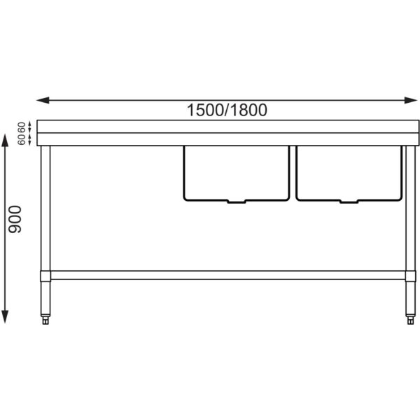 Vogue Double Bowl Sink L/H Drainer - 1800mm x 700mm (90mm Drain) - Image 2