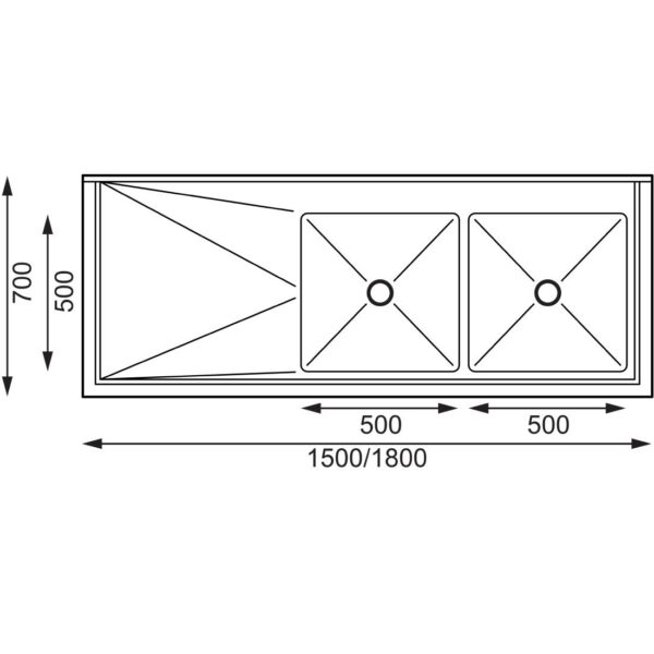 Vogue Double Bowl Sink L/H Drainer - 1800mm x 700mm (90mm Drain) - Image 4