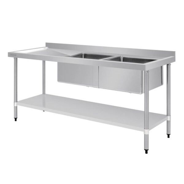 Vogue Double Bowl Sink L/H Drainer - 1800mm x 700mm (90mm Drain) - Image 5