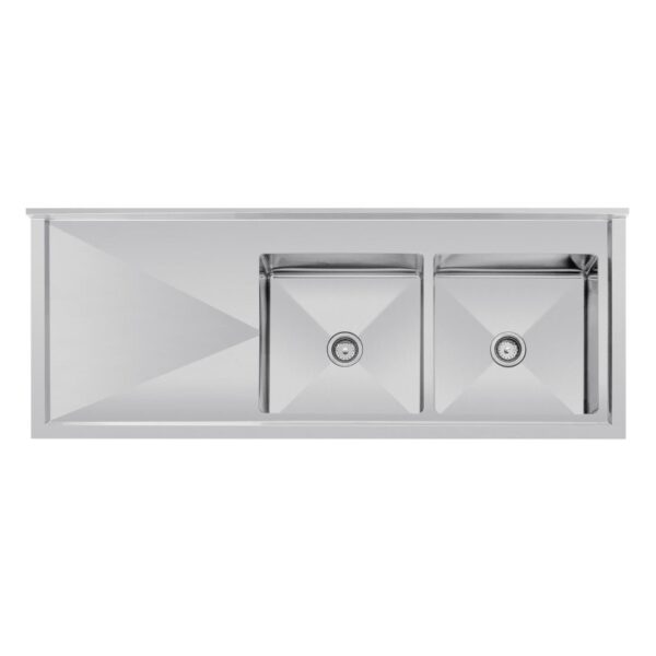 Vogue Double Bowl Sink L/H Drainer - 1800mm x 700mm (90mm Drain) - Image 9