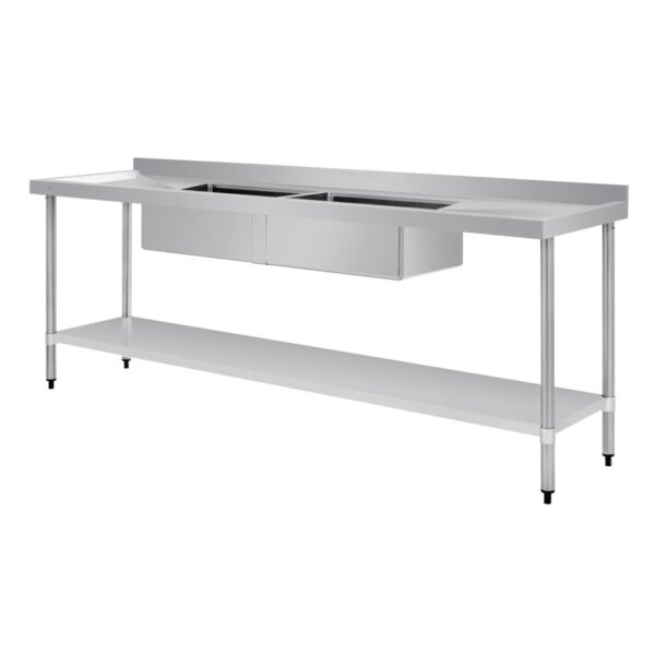Vogue Double Bowl Sink Double Drainer - 2400mm x 700mm (90mm Drain) - Image 2