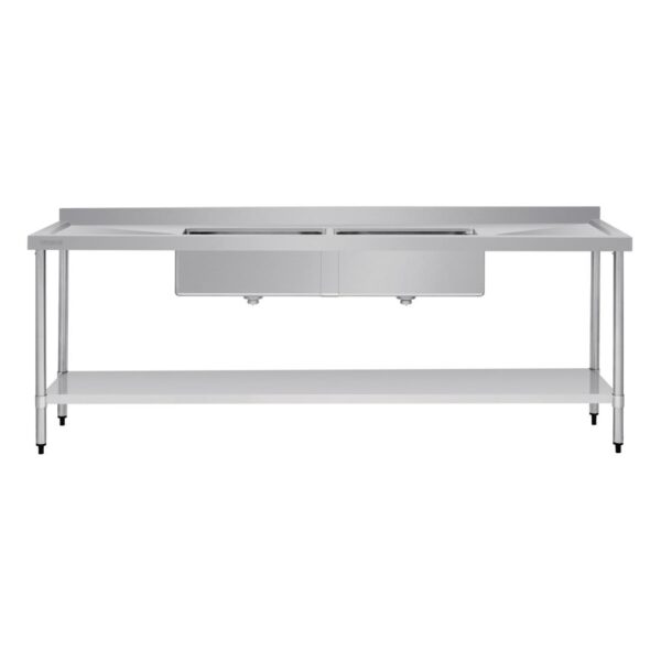 Vogue Double Bowl Sink Double Drainer - 2400mm x 700mm (90mm Drain) - Image 3