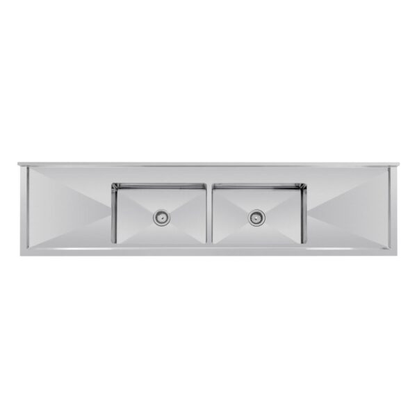 Vogue Double Bowl Sink Double Drainer - 2400mm x 700mm (90mm Drain) - Image 4