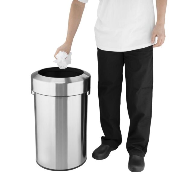 Bolero Brushed Steel Bin with Open top Lid 70ltr - Image 5