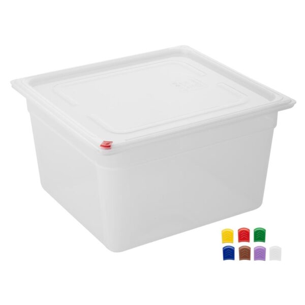 Hygiplas Click PP GN Pan 2/3 with Lid & 7 Colour Clips - 200mm 16.1Ltr (Pack 4) - Image 2