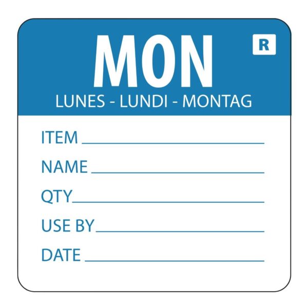 Hygiplas Day Of the Week Removable Food Prep Label Monday 2'' (Roll 500)