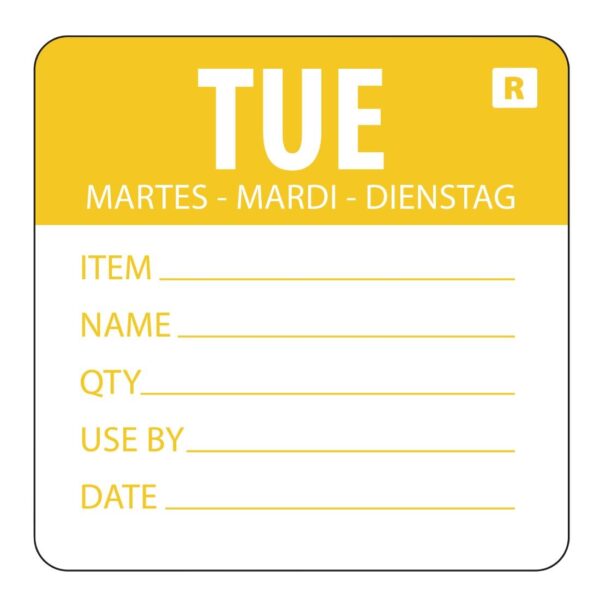Hygiplas Day Of the Week Removable Food Prep Label Tuesday 2'' (Roll 500)