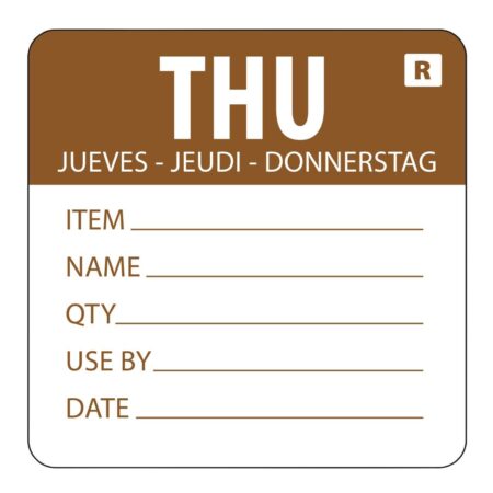 Hygiplas Day Of the Week Removable Food Prep Label Thursday 2'' (Roll 500)
