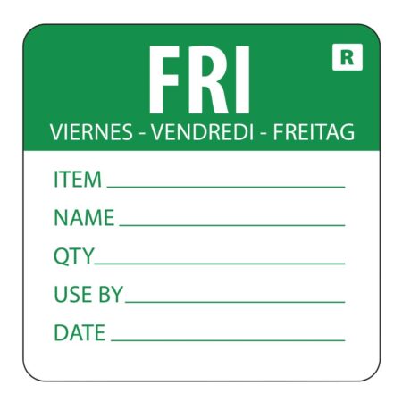 Hygiplas Day Of the Week Removable Food Prep Label Friday 2'' (Roll 500)