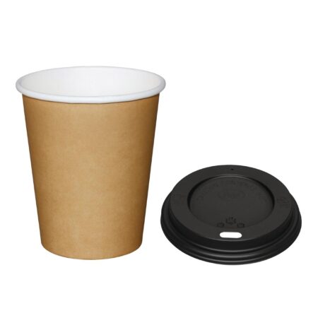 Fiesta Hot Cups Single Wall Kraft with Black Lid - 228ml 8oz (Box 1000)